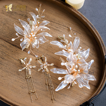 Bride Headdress New Korean Flower Liquid Flower Hairpin Fairy Flower Wedding Yarn Banquet Hair Accessories Earrings Xiao Qi