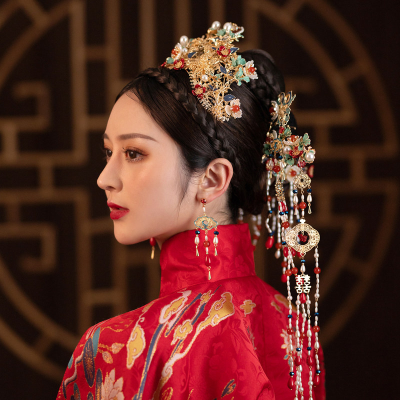 2022 new Chinese style Xiuhe clothing retro Ming system Hanfu head crown bride headdress phoenix crown wedding jewelry set Hui Ting