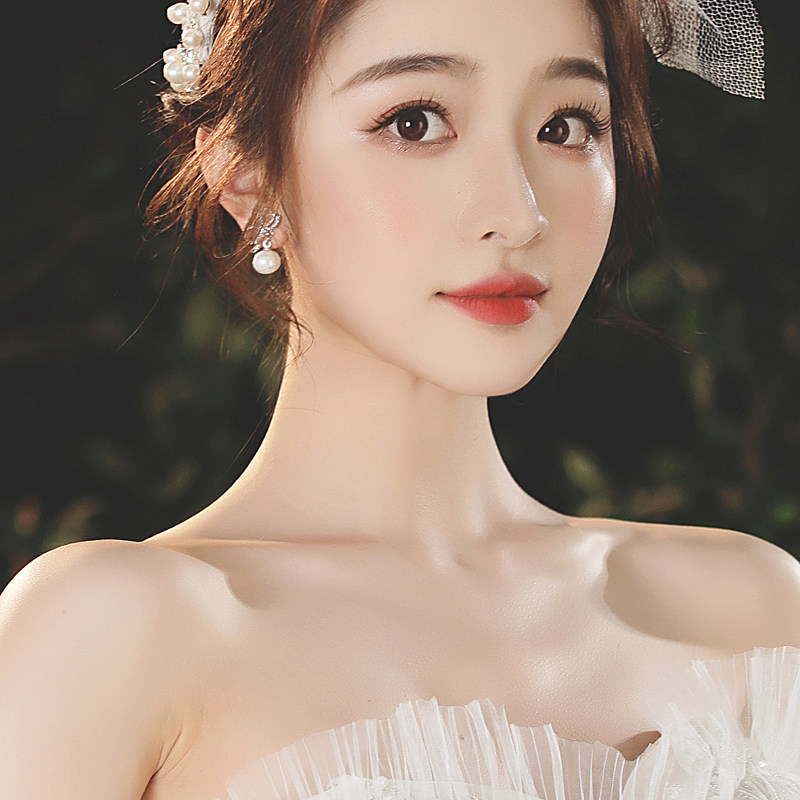 Bride's new Korean pearl earrings butterfly knot water drill ear needle Wedding Dresses Dresses Dresses of the Eyes Joux