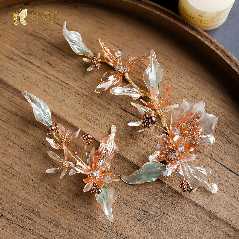 Fashion hand-made liquid flower hairpin Japanese and Korean bride wedding dress photo pair hair accessories accessories Xiaochen