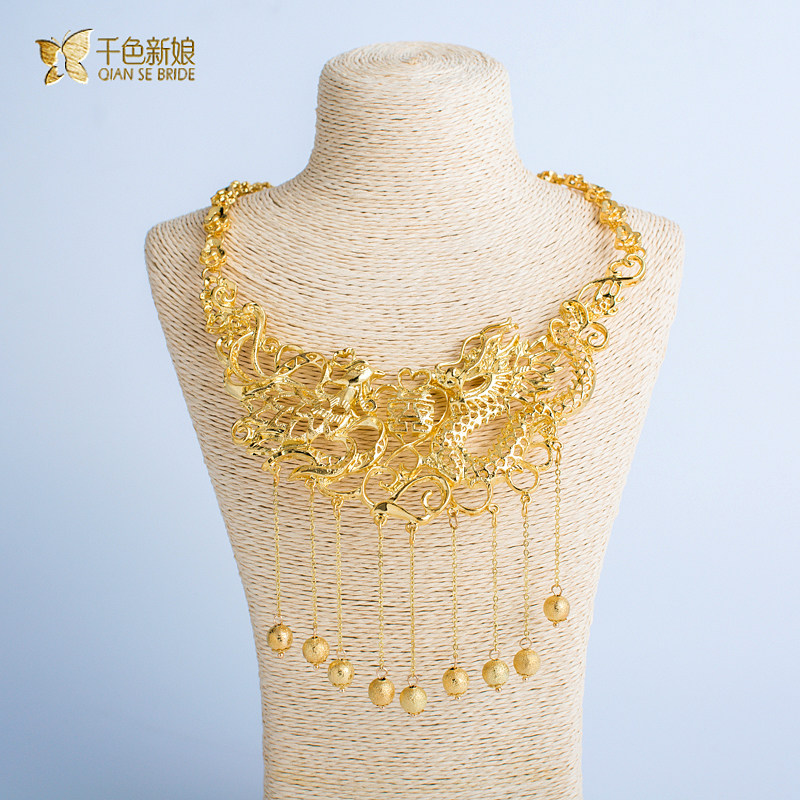 one thousand one thousand Color 2022 New Bride Ancient Dress Accessories Show and Wedding Ornaments Dragon Crested Golden Necklace Longfeng