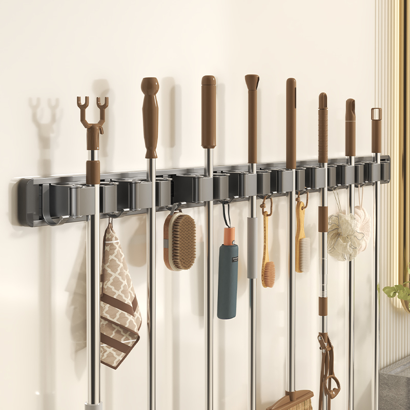 Mop Wall-Mounted Clip, No-Drill Hook, Broom Holder, Balcony Bathroom Storage Rack, Bathroom Storage Organizer