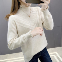 Agaric Side Beating Undershirt Foreign Air 2021 New Korean Version Womens Clothing Exploits Thicken Beige Sweater Woman Autumn Winter