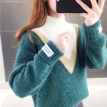  Loose Korean top 2020 new mink velvet lazy autumn and winter thickened half-turtleneck bottoming sweater female pullover