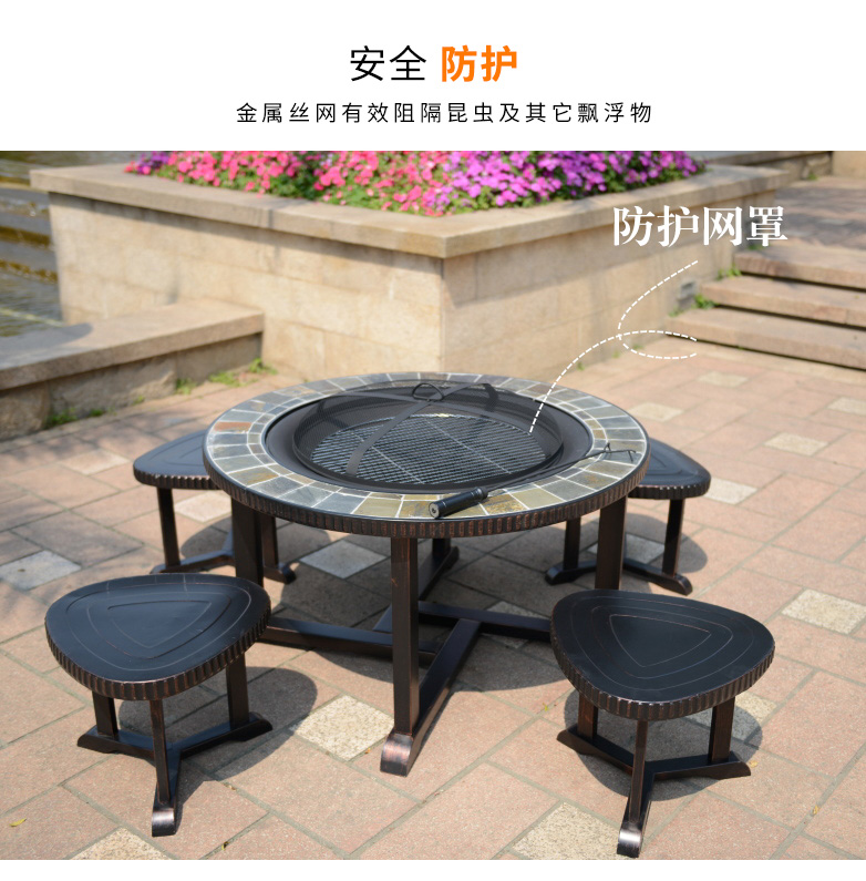 Jingou Outdoor Villa Courtyard Grill Bàn gang và ghế sân vườn Sân ngoài trời kết hợp đồ nội thất bằng sắt bàn trà ngoài trời