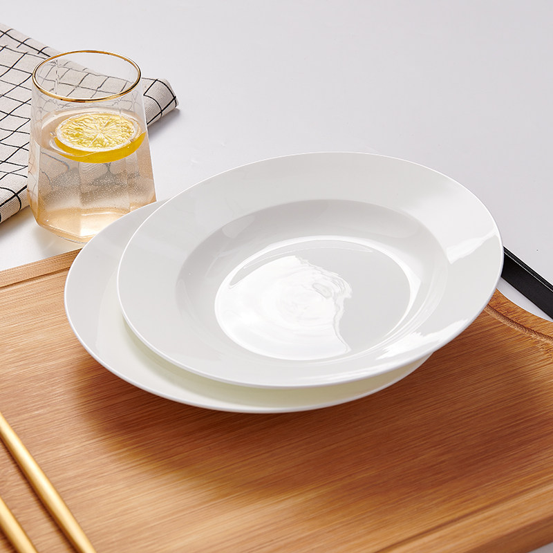 Yingchenda pure white bone china plate household plate soup plate ceramic white tableware set set 4 plates microwave oven