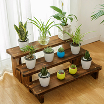 Anti-corrosion wood stand indoor balcony stepped multi-layer solid wood flower shelf living room floor bench type flower pot stand