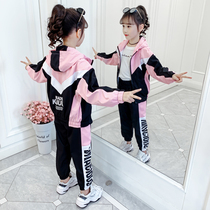 Girls autumn suit 2022 new foreign style childrens fashionable net red girl middle and big childrens casual tooling two-piece set
