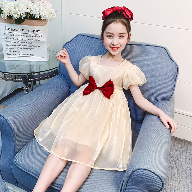 Girls dress summer dress new children's Western style pearl princess skirt girl summer middle and big children's dress gauze skirt