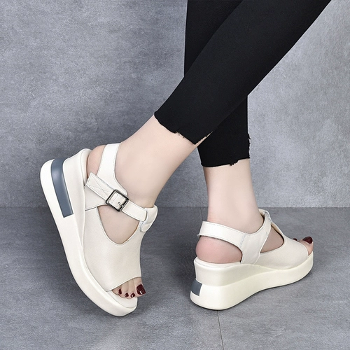 Сандалии, летняя высокая универсальная обувь на платформе, коллекция 2023, из натуральной кожи, мягкая подошва