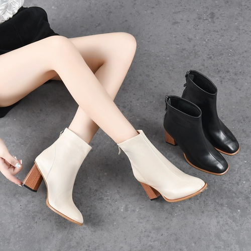 Высокие короткие сапоги, демисезонные кожаные туфли, коллекция 2023, из натуральной кожи, осенние