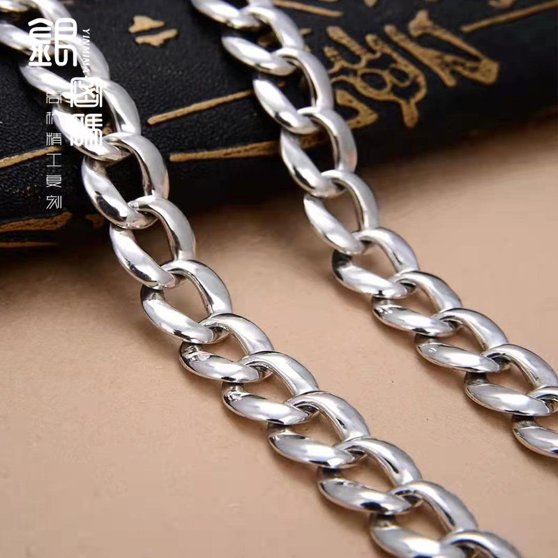 Silver code 12mm Cuban necklace men's sterling silver personality trendy ins hip-hop thick domineering sweater chain Tanabata gift