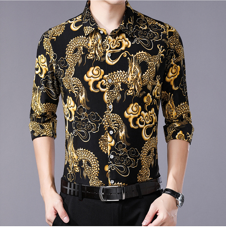 Chín-năm con sói mùa xuân và mùa thu áo sơ mi dài tay nam cotton không thấm nước áo sơ mi trung niên bố in cỡ lớn áo sơ mi nam