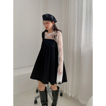 2021 new Hong Kong style retro chic lace top bow tie strap dress two-piece suit female summer