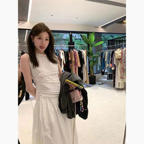 2022 summer new style French fugitive princess sleeveless white dress niche design temperament waist cake skirt