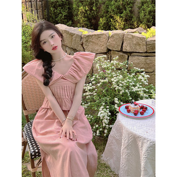 Summer new women's clothing French sweet and gentle wind ruffled pink shirt thin skirt two-piece suit female