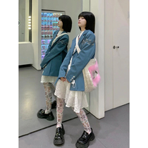 Suit Jacket Woman Spring 2022 New Port Wind Retro Bombing Street Design Sensation Little Crowdmetal Chain Leather Jacket