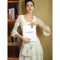 Knit One-piece Dress Spring New 2022 Method Retro Superior Sense Temperament Cashew Slim Horn Sleeve Long Skirt