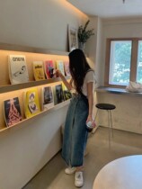 2022 Summer New Hong Kong Style Retro Irregular High Waist Denim Skirt Niche Design Slim Slit Long Skirt