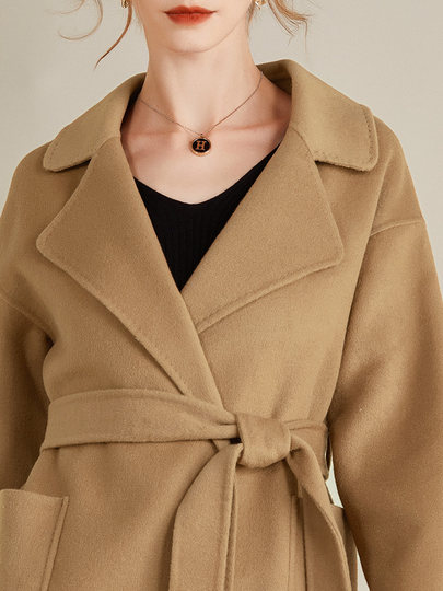 New Autumn and Winter Wool Double-Sided Coat for Women, Long Slim-Fit Belted Woolen Coat with Zero Cashmere