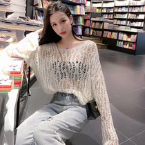 Thin hollow-out sexy sweater sweater knitwear 2021 New Spring early autumn lazy style jacket womens summer blouse