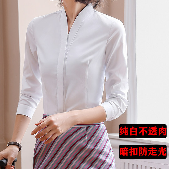 Stewardess-Uniform, weißes Hemd, weibliche Hotelbegleiterin, Arbeitskleidung, schlankes Temperament, V-Ausschnitt, Flugbegleiterin, Vorstellungsgespräch, Arbeitskleidung, Hemd