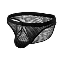Mens triangular underwear Low waist Sexy transparent mesh Bagsack U convex design Underpants Plastic Body Youth Pure Color Trouser Head