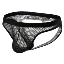 Large net eye Double Tiny pants men Sexy low waist transparent briefs Hip Pure Color Pants Head Youth Rear Empty Hip Pants