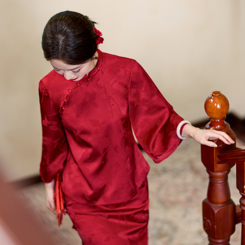 Red New Chinese-Style Stunning Cheongsam Toast Dress 2026 Autumn and Winter Engagement Dress Dignified and Elegant Bride Wedding Dress Set Red New Chinese-Style Stunning Cheongsam Toast Dress 2026 Autumn and Winter Engagement Dress Dignified and Elegant Bride Wedding Dress Set