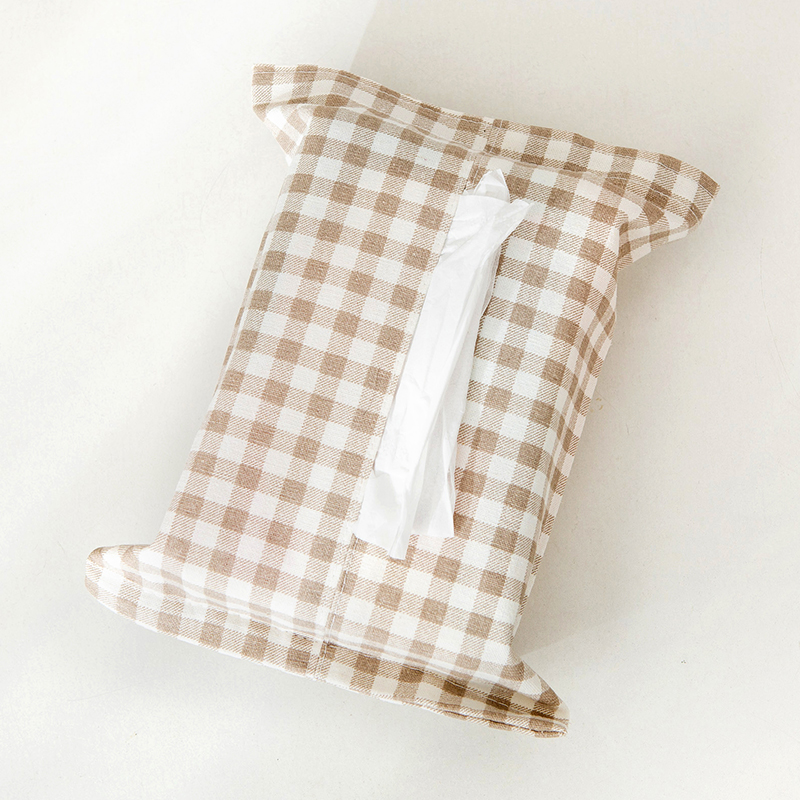 Simple khaki plaid fabric paper towel set paper towel bag draw box living room bathroom car interior car with hanging type