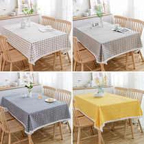 Nordic ins table cloth cotton linen grid tea table cloth table cloth table cloth art net red dormitory long square little fresh