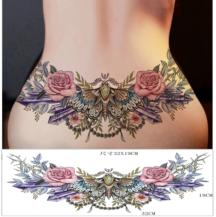 Tattoo Sticker Waterproof Persistent Waist Thigh Small Belly Half Back Universal Butterfly Rose Flower Sexy Sticker 23-Taobao