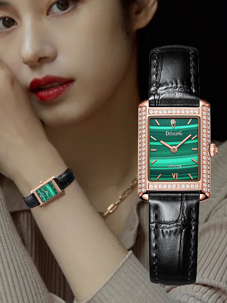 DITALING new square small green watch 2021 new quartz watch top ten ins wind brand ladies watch