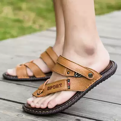 Sandals men's 2021 new summer driving herringbone personality fashion leather sandals dual-use trend soft bottom