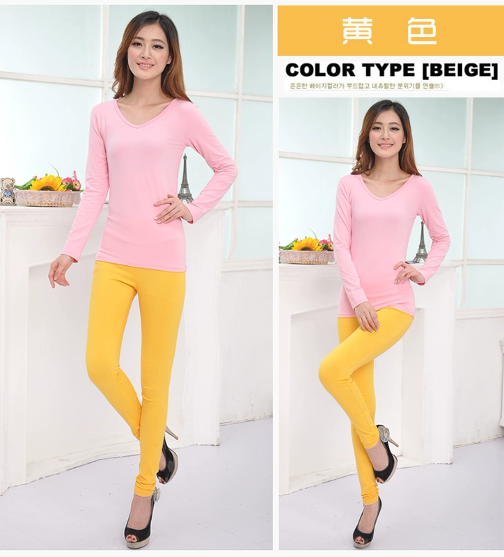 Mùa xuân và mùa thu kẹo màu cao eo thon cộng với phân bón Quần legging bó sát XL