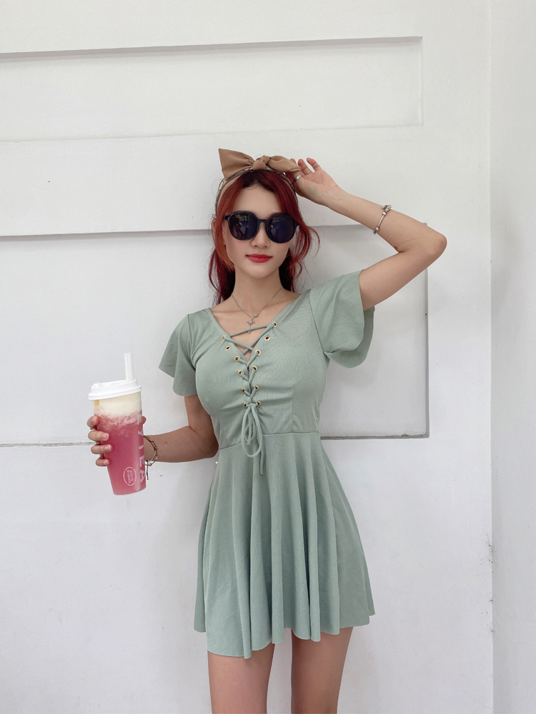 One-piece swimsuit female 2021 new slimming cover belly conservative small chest Korean ins fairy fan student swimsuit summer