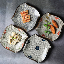 Japanese underglaze color ceramic irregular creative plate Household dish plate plate Shaped plate Steak plate plate personality
