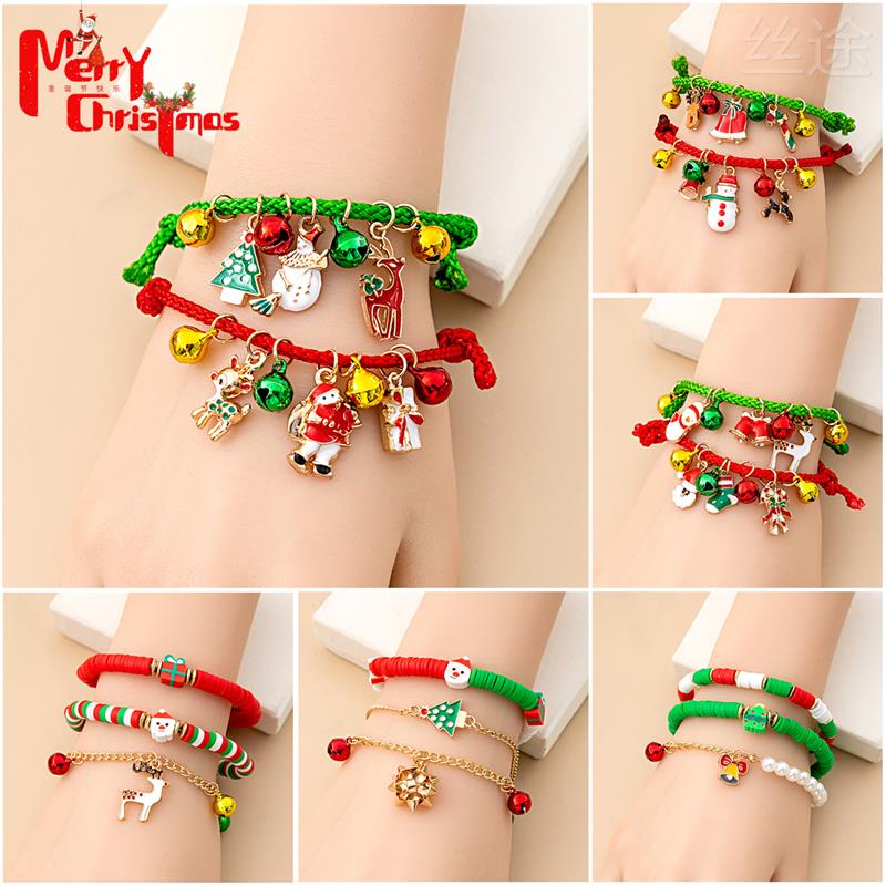 European and American Christmas elk Deer Bell Hand Chain Cartoon Drip Oil Adjustable Santa Crutches Candy Hand Strings women-Taobao