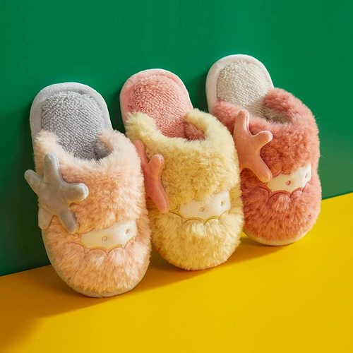 Детские демисезонные удерживающие тепло нескользящие милые утепленные тапочки для мальчиков