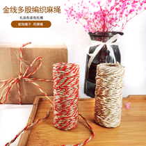 Hemp Rope Decoration Items Handicraft Strapping Packaging With Gold Wire Gift Box Decoration Artisanal Diy Color Bicolor Rope