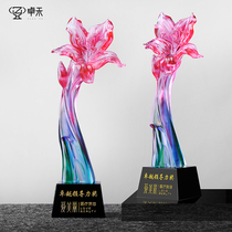 A unique high-end crystal glass trophy custom-made creative Lily goddess the most beautiful mother Honor Ceremony