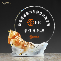 Zhuohe Ceramic Crystal Trophy Customized Creative Niu Yun Hengtong Excellent Staff Team Collaboration Honor Memorial