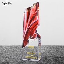 Zhuohe high-grade glass crystal trophy custom-made creative Red Flag Fluttering sales elite honor Trophy