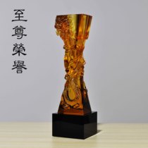 Supreme honor glass trophy trophy custom lettering enterprise excellent staff award crystal trophy