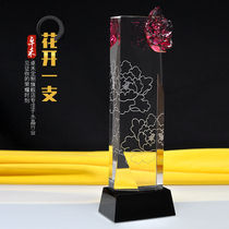 Peony flower crystal trophy custom-made lettering creative teacher the most beautiful family mother March 8 Womens Day Awards