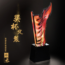 Zhuohe high-grade crystal glazed red flag trophy customized creative honor Star Fire Red Flag bearer souvenir
