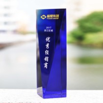 Blue Crystal Trophy Medals Customized Creative Competition Champion Team Awards Letters Customized Excellent Dealer Card