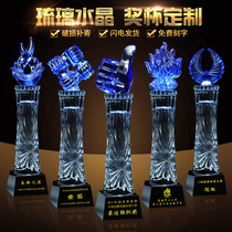 Blue high-end glass trophy custom creative crystal thumbs excellent staff annual meeting awards custom souvenirs