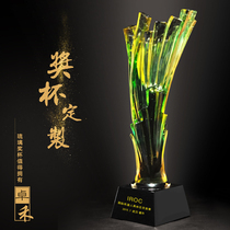 The feather crown team spirit award quality glass trophy Group crystal trophy custom enterprise award gift customization