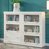 Solid wood American bookcase Childrens drawer Living room glass door bookshelf Student floor dust-proof shelf storage cabinet